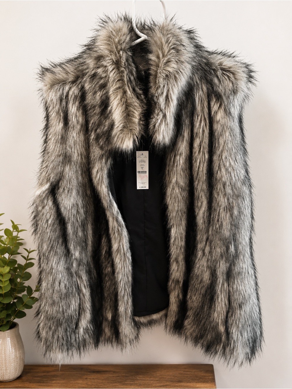 White House Black Market Faux Fur Vest in Silver and Gray